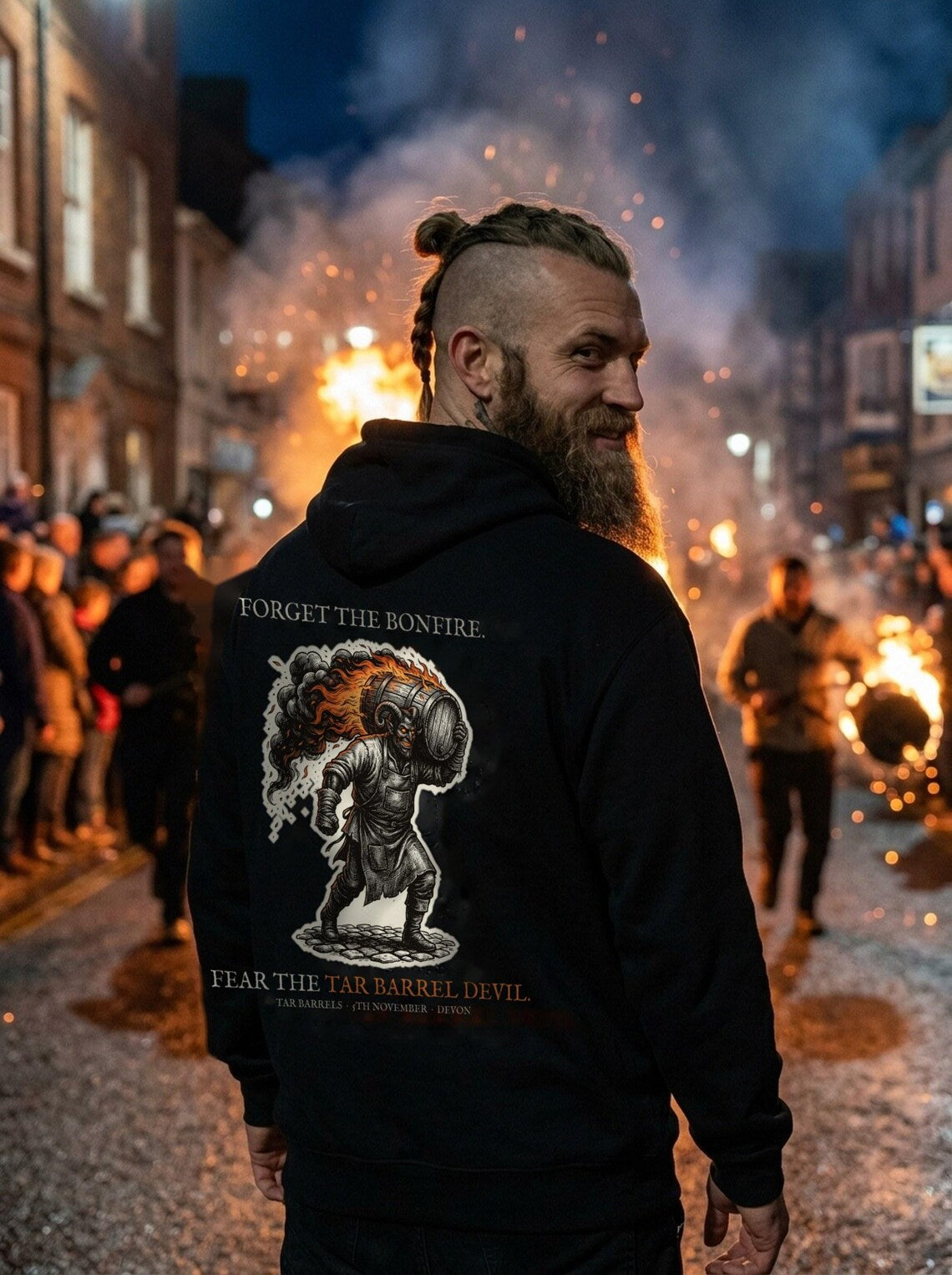 Tar Barrel Devil Hoodie, Bonfire Night Folk Horror Hoodie, 5th November Gift | Forget The Pumpkin