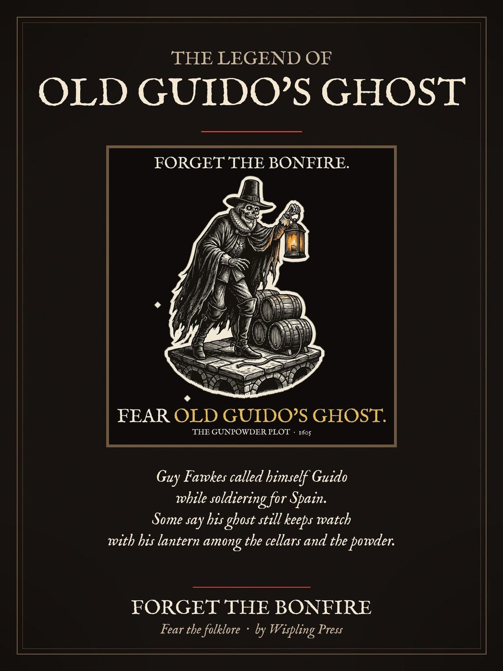 Old Guido's Ghost Tote Bag, Bonfire Night Folklore, Woodcut Style (Organic Cotton)