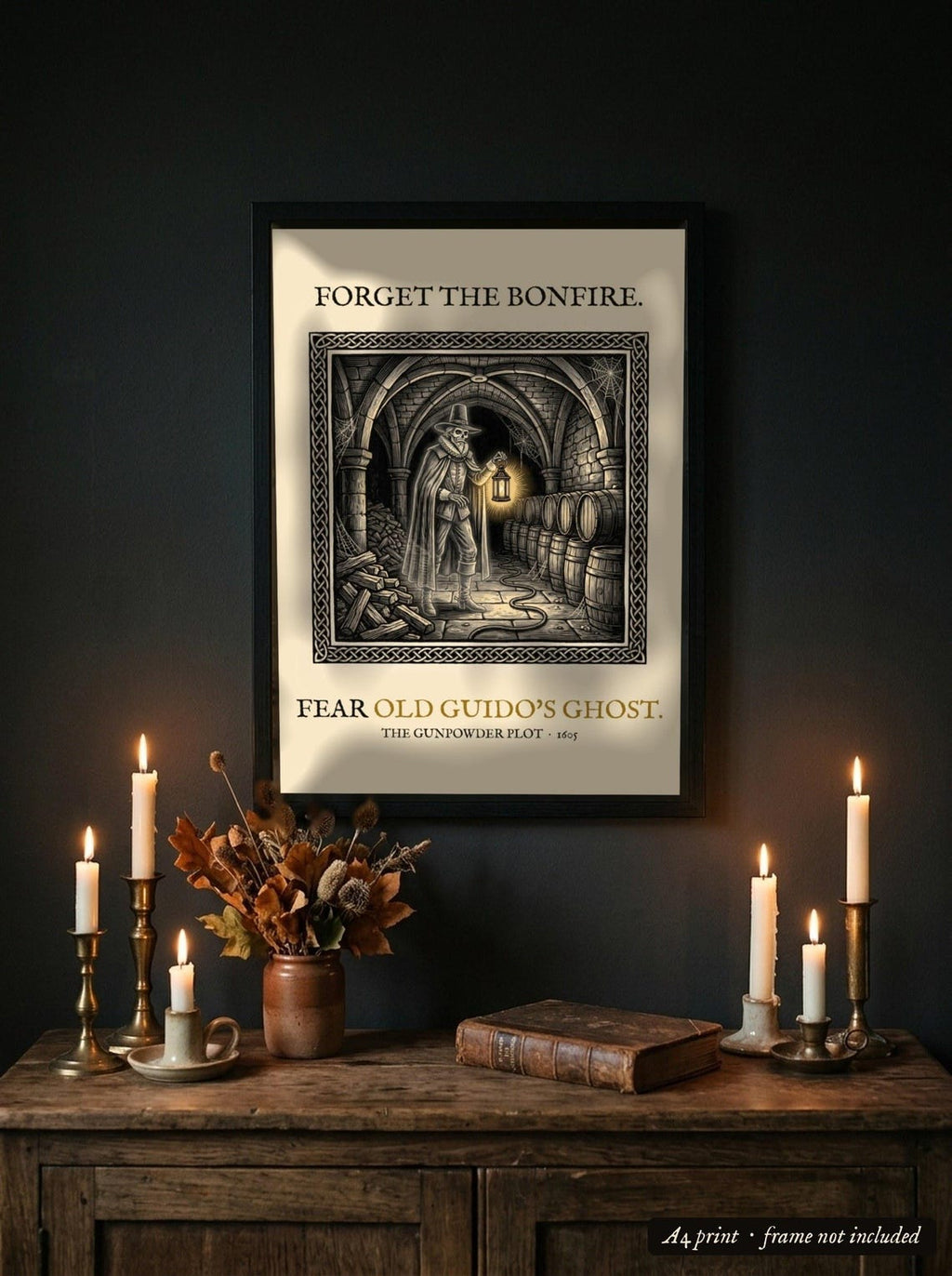 Old Guido's Ghost A4 Art Print, Bonfire Night Folklore, Woodcut Style (Giclée Print)