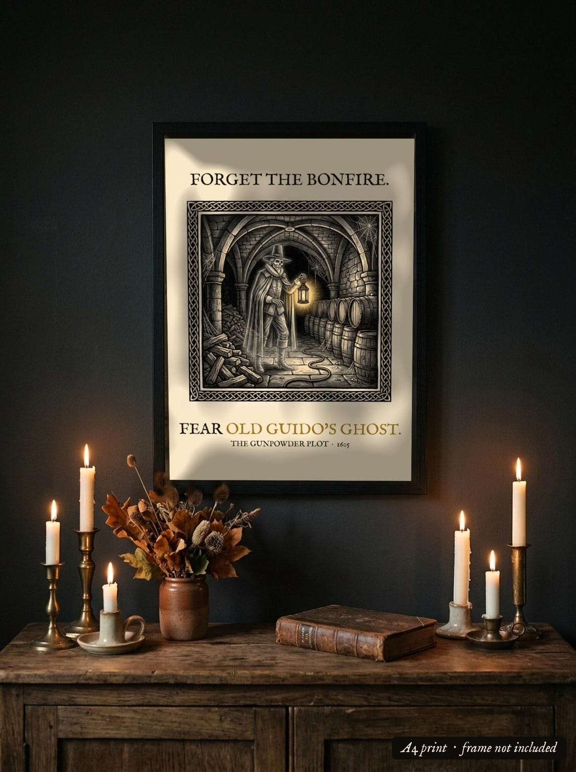 Old Guido's Ghost A4 Art Print, Bonfire Night Folklore, Woodcut Style (Giclée Print)