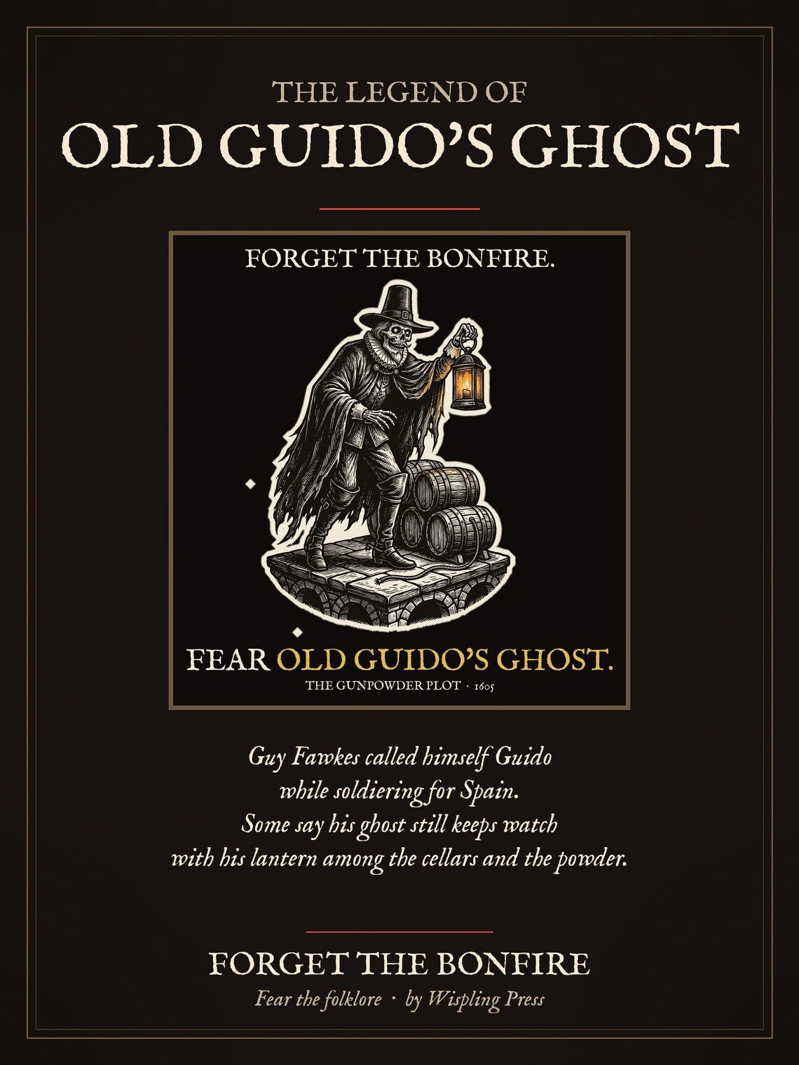 Old Guido's Ghost A4 Art Print, Bonfire Night Folklore, Woodcut Style (Giclée Print)