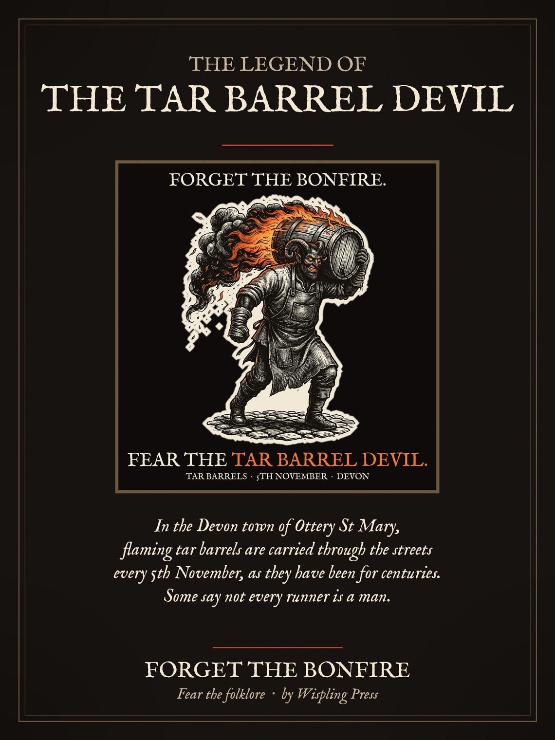 Tar Barrel Devil Cushion, Bonfire Night Folk Horror Cushion, 5th November Gift | Forget The Pumpkin