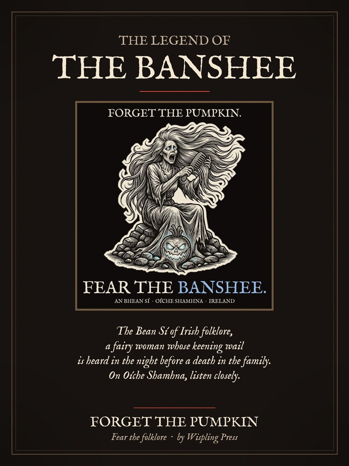 Banshee Bean Sí Halloween T-Shirt, Irish Folklore Woodcut Pr