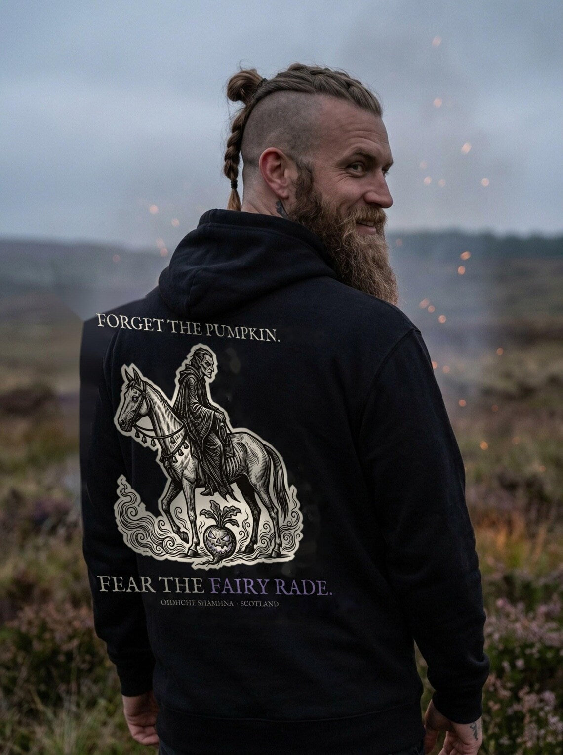 Fairy Rade Halloween Hoodie, Scottish Folklore Woodcut Print, Samhain Gift