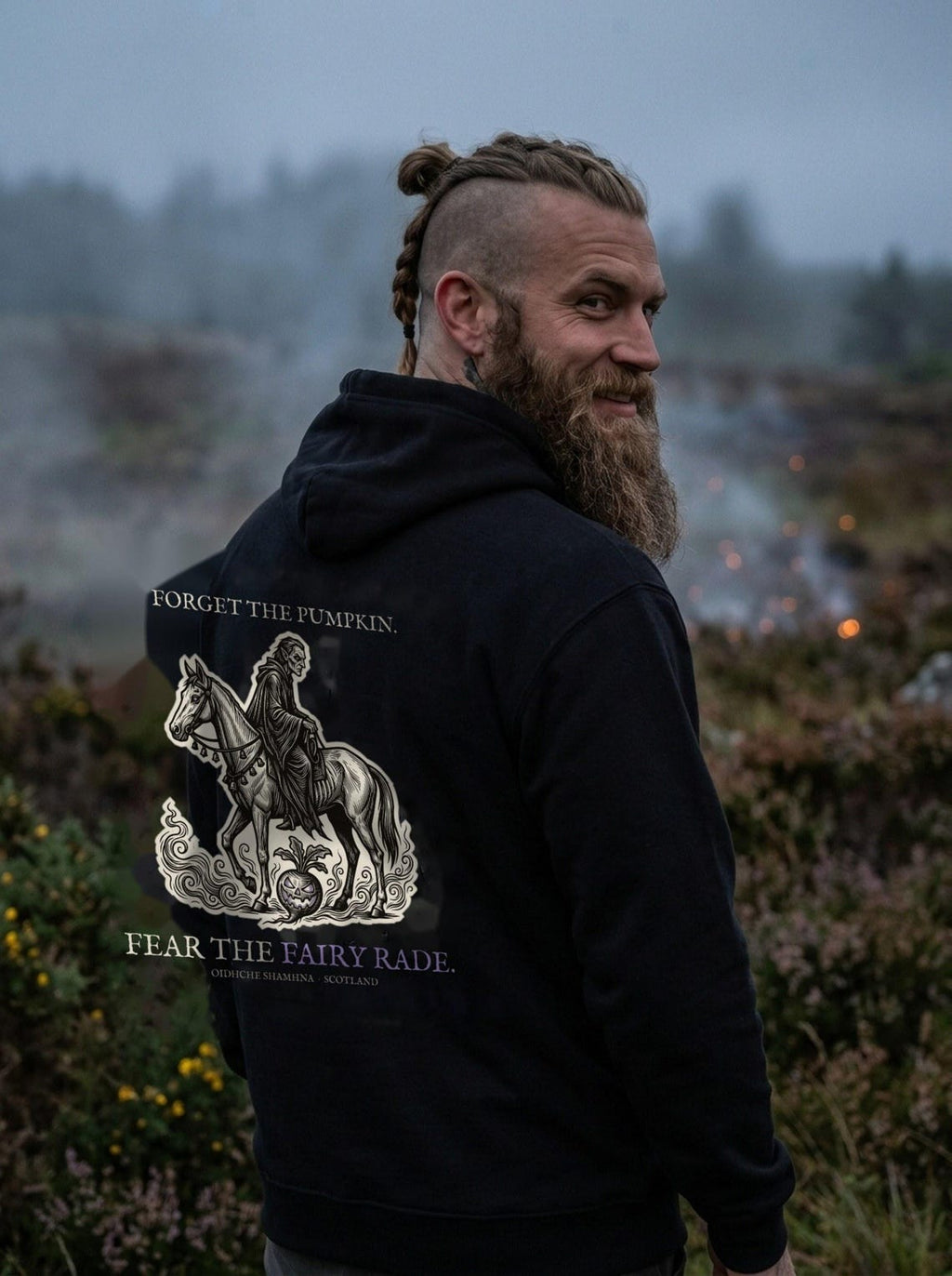 Fairy Rade Halloween Hoodie, Scottish Folklore Woodcut Print, Samhain Gift