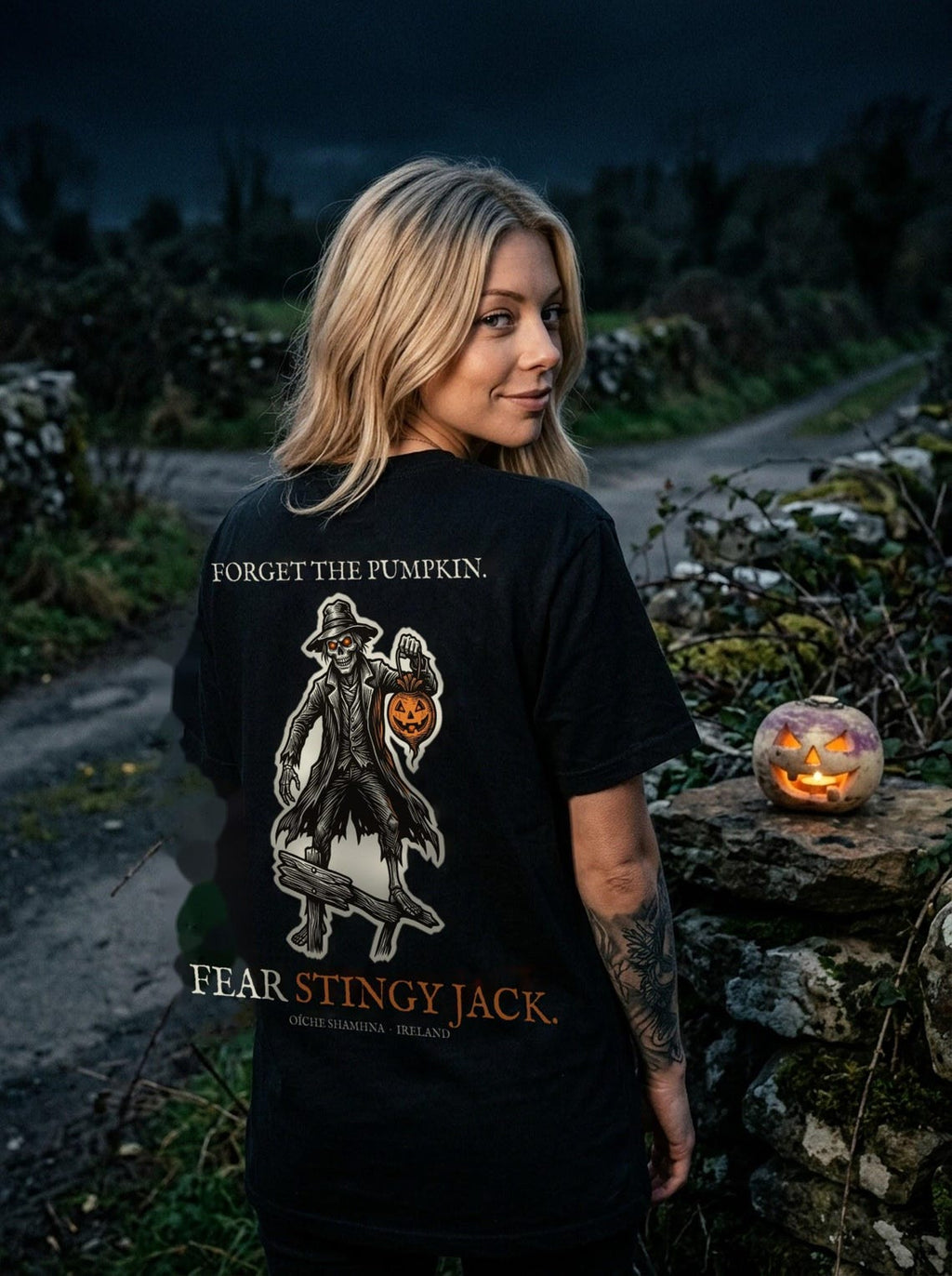 Stingy Jack Halloween T-Shirt, Irish Folklore Woodcut Print, Oíche Shamhna Gift