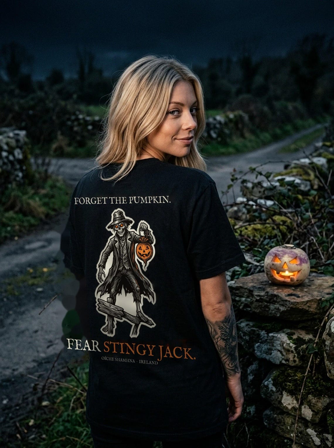 Stingy Jack Halloween T-Shirt, Irish Folklore Woodcut Print, Oíche Shamhna Gift
