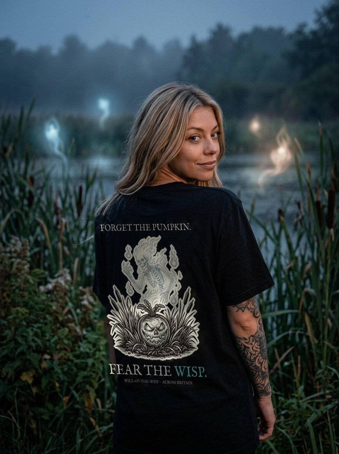 Will o the Wisp Halloween T-Shirt, British Folklore Woodcut Print, Samhain Horror Gift