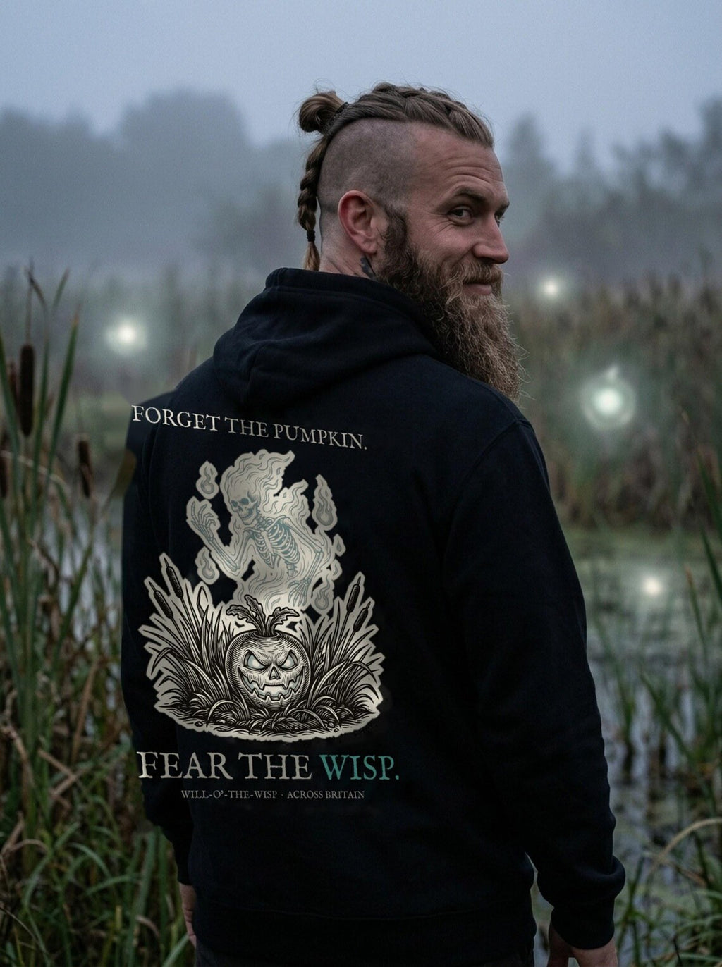 Will o the Wisp Halloween Hoodie, British Folklore Woodcut Print, Samhain Gift