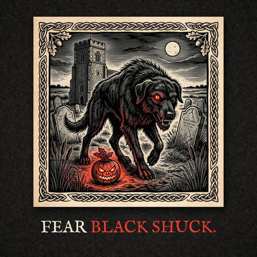 Black Shuck woodcut artwork close-up