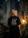 Redcap tee worn in scene, back print